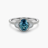 Oval Fancy Vivid Blue Lab Diamond Three-Stone Halo Ring in 18K White Gold