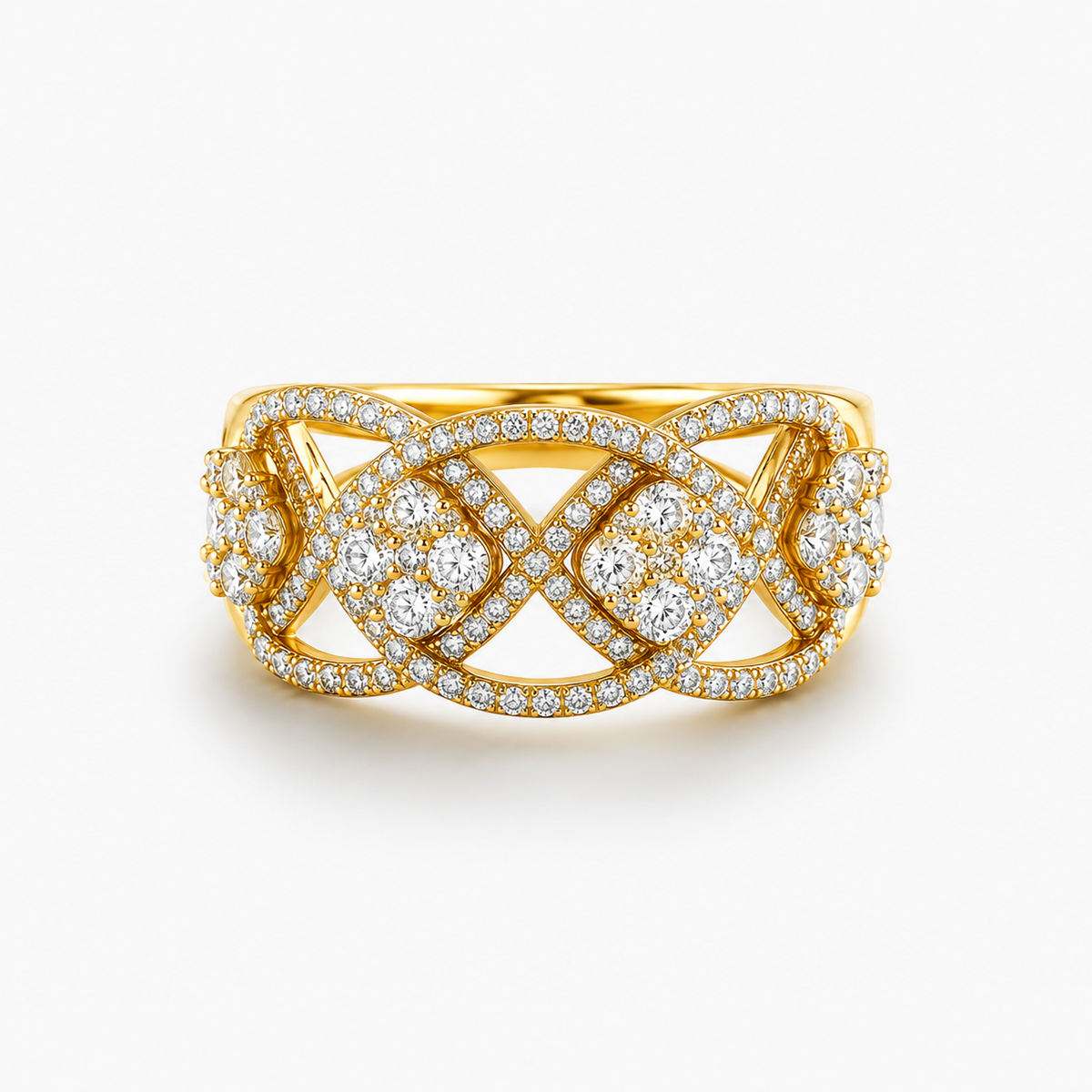 Diamond Interlace Wide Band Ring in 18K Yellow Gold 1.40CTW