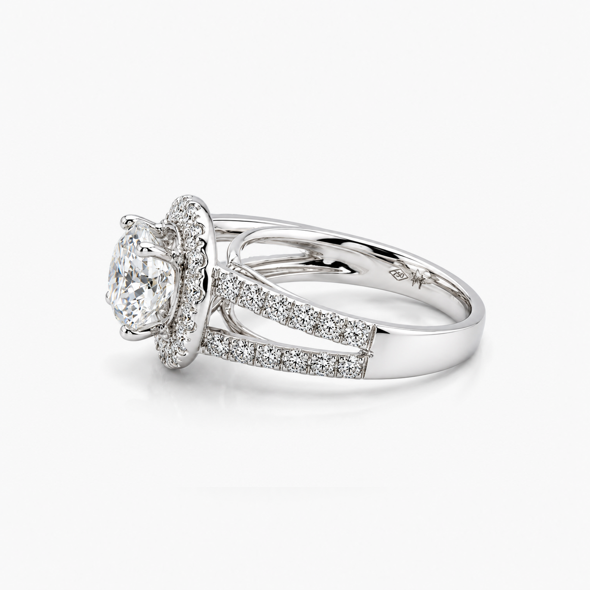 Lab Grown Round Diamond Halo Engagement Ring | 2.17 CT D/VVS1 | Split Shank | 18K White Gold