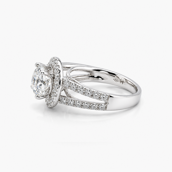 Lab Grown Round Diamond Halo Engagement Ring | 2.17 CT D/VVS1 | Split Shank | 18K White Gold