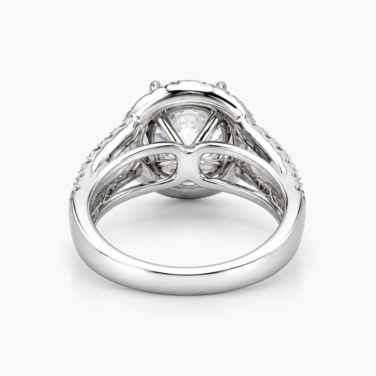 Lab Grown Round Diamond Halo Engagement Ring | 2.17 CT D/VVS1 | Split Shank | 18K White Gold
