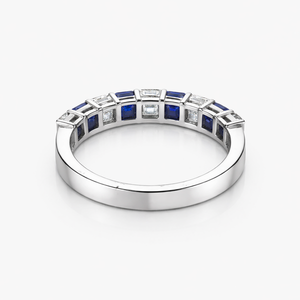 Lab-Grown Diamond & Blue Sapphire Alternating Emerald-Cut Band in 14K White Gold