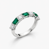 Nhẫn Đeo Tay Vàng Trắng 14K Nạm Kim Cương & Ngọc Lục Bảo Nhân Tạo Xen Kẽ — Tổng kim cương 1.00 CTW, Tổng ngọc lục bảo 0.70 CTW | Cỡ 7