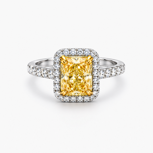 Radiant Cut Fancy Vivid Yellow Lab Grown Diamond Halo Engagement Ring