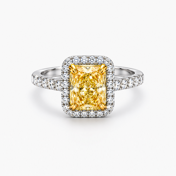 Radiant Cut Fancy Vivid Yellow Lab Grown Diamond Halo Engagement Ring