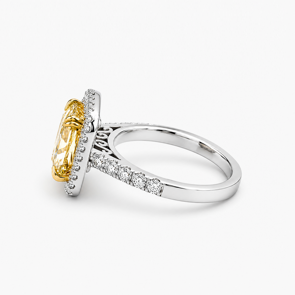 Radiant Cut Fancy Vivid Yellow Lab Grown Diamond Halo Engagement Ring