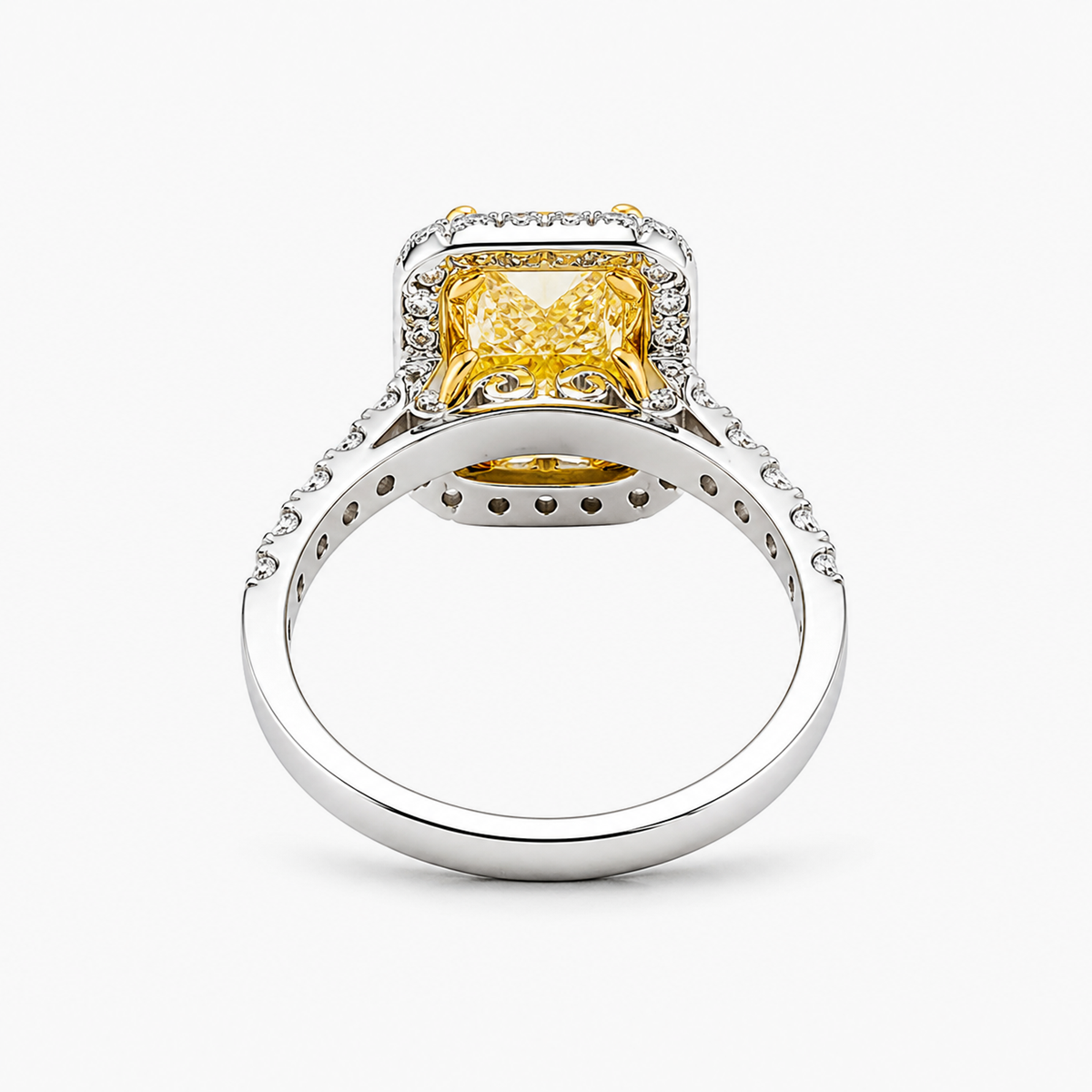 Radiant Cut Fancy Vivid Yellow Lab Grown Diamond Halo Engagement Ring