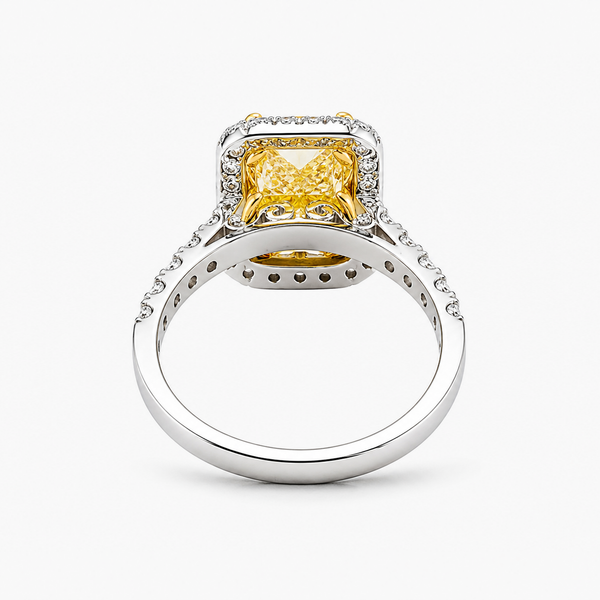 Radiant Cut Fancy Vivid Yellow Lab Grown Diamond Halo Engagement Ring