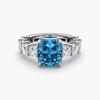 Cushion Cut Lab Grown Blue Diamond Ring with Asscher Cut Side Stones in Platinum
