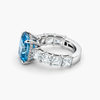 Cushion Cut Lab Grown Blue Diamond Ring with Asscher Cut Side Stones in Platinum