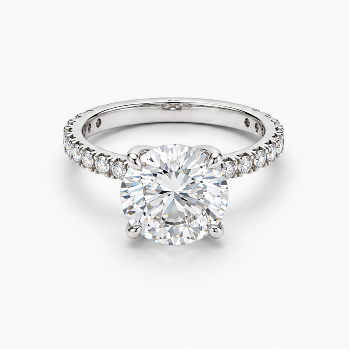 3.52 CT Round Brilliant Lab Grown Diamond Engagement Ring in Platinum with Pave Band