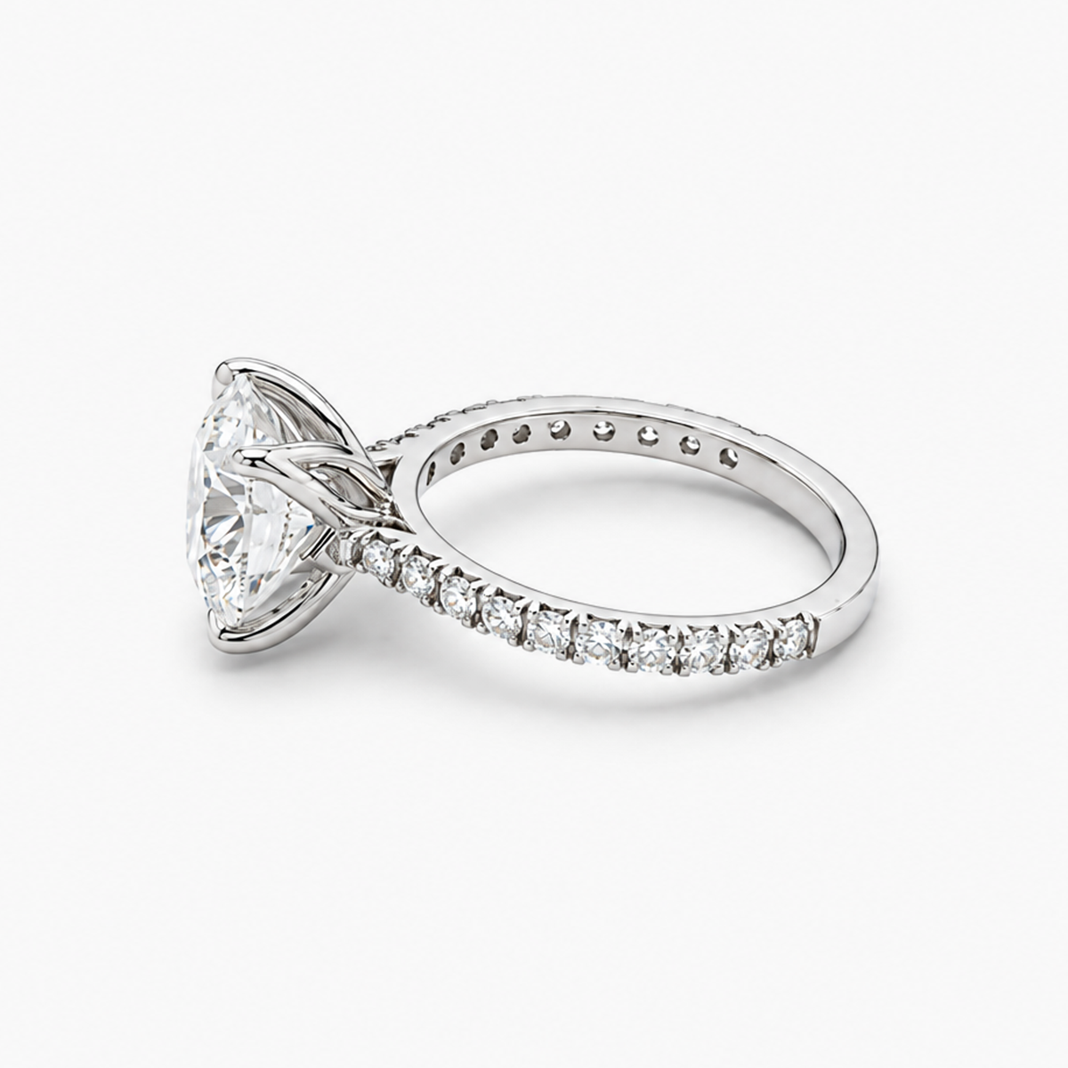 3.52 CT Round Brilliant Lab Grown Diamond Engagement Ring in Platinum with Pave Band