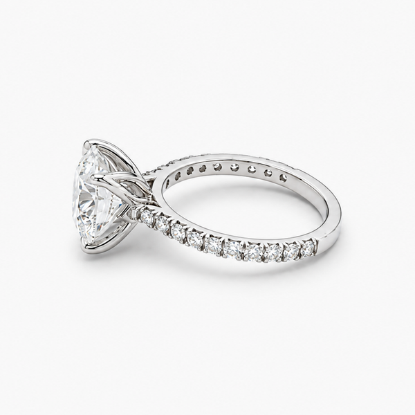 3.52 CT Round Brilliant Lab Grown Diamond Engagement Ring in Platinum with Pave Band