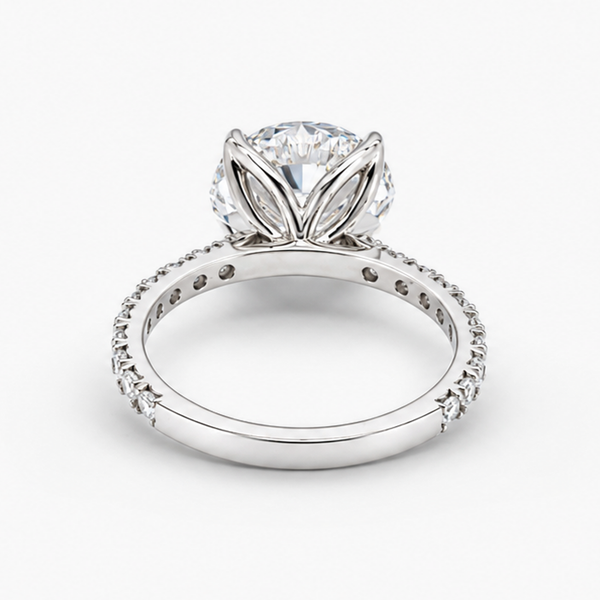 3.52 CT Round Brilliant Lab Grown Diamond Engagement Ring in Platinum with Pave Band