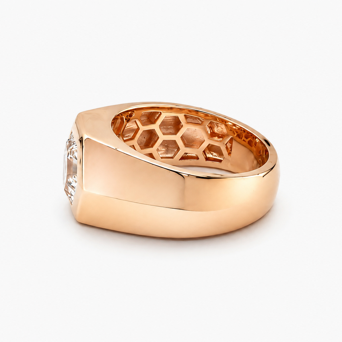 3.06 CT Hexagon Cut Diamond Signet Ring, 14K Rose Gold