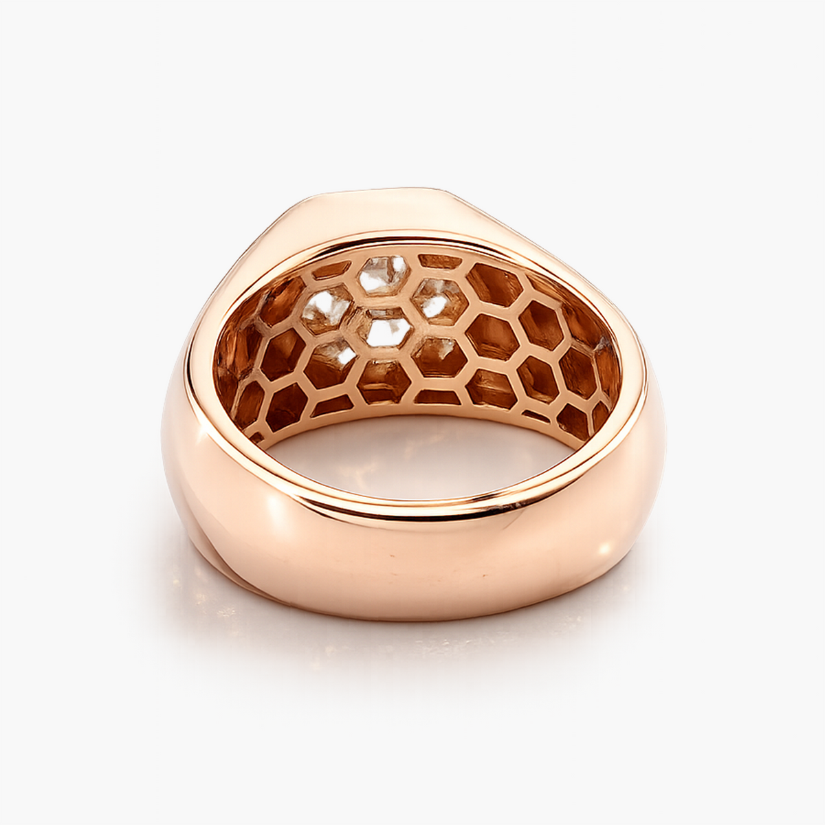3.06 CT Hexagon Cut Diamond Signet Ring, 14K Rose Gold