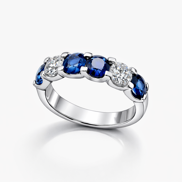 Lab-Grown Diamond & Sapphire Five-Stone Band in 14K White Gold (1.01 CTW Diamonds / 1.79 CTW Sapphires)