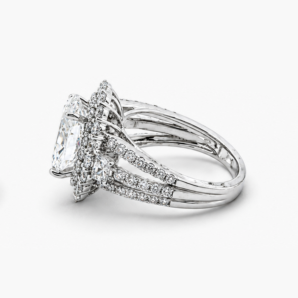 Lab Grown Oval Diamond Double Halo Engagement Ring | 3.42 ct D/VVS2 | 18K White Gold