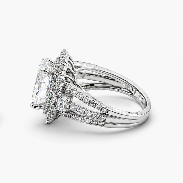 Lab Grown Oval Diamond Double Halo Engagement Ring | 3.42 ct D/VVS2 | 18K White Gold