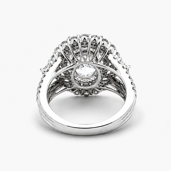 Lab Grown Oval Diamond Double Halo Engagement Ring | 3.42 ct D/VVS2 | 18K White Gold