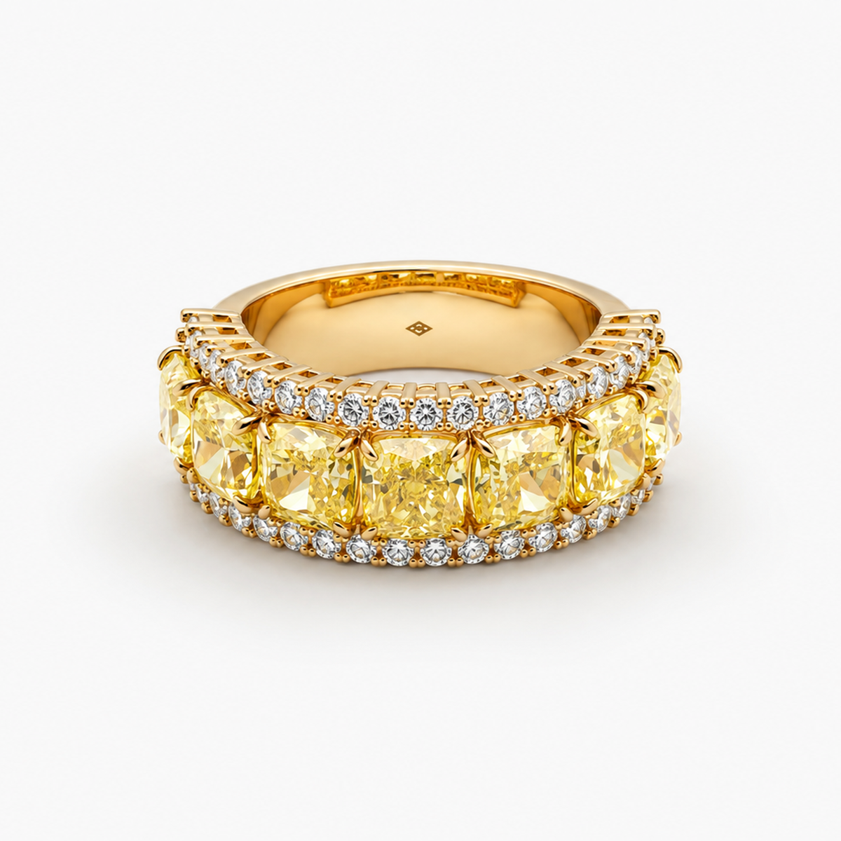 Fancy Yellow Cushion Diamond Band in 18K Yellow Gold
