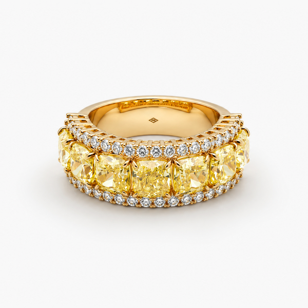 Fancy Yellow Cushion Diamond Band in 18K Yellow Gold