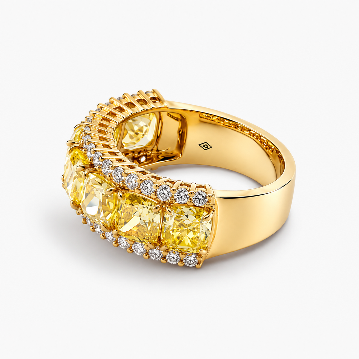 Fancy Yellow Cushion Diamond Band in 18K Yellow Gold