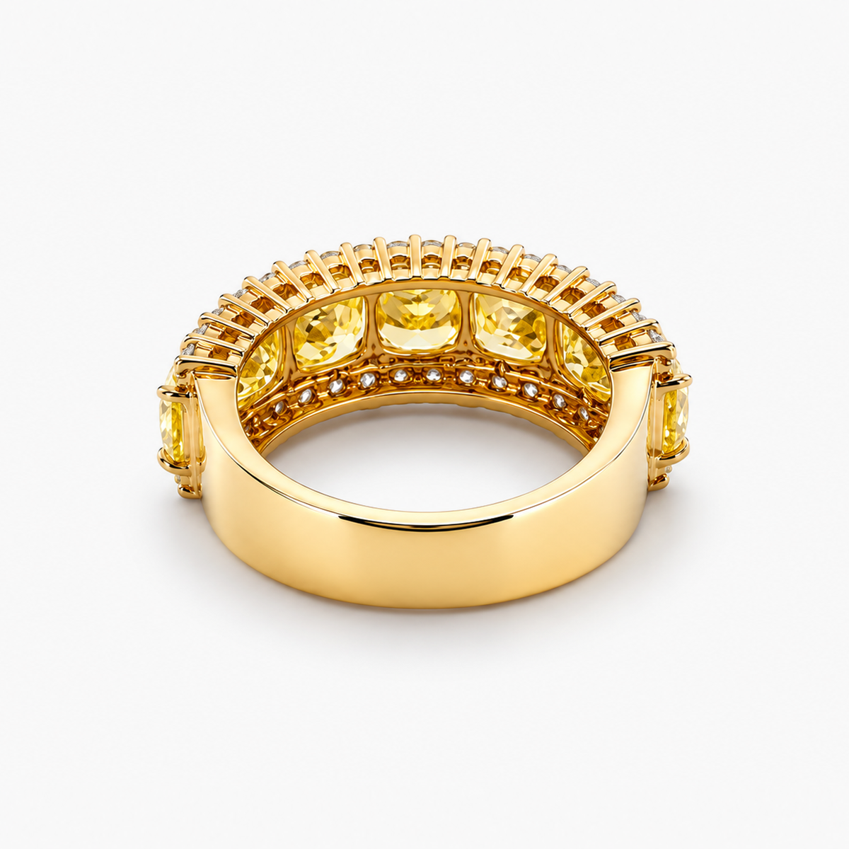 Fancy Yellow Cushion Diamond Band in 18K Yellow Gold