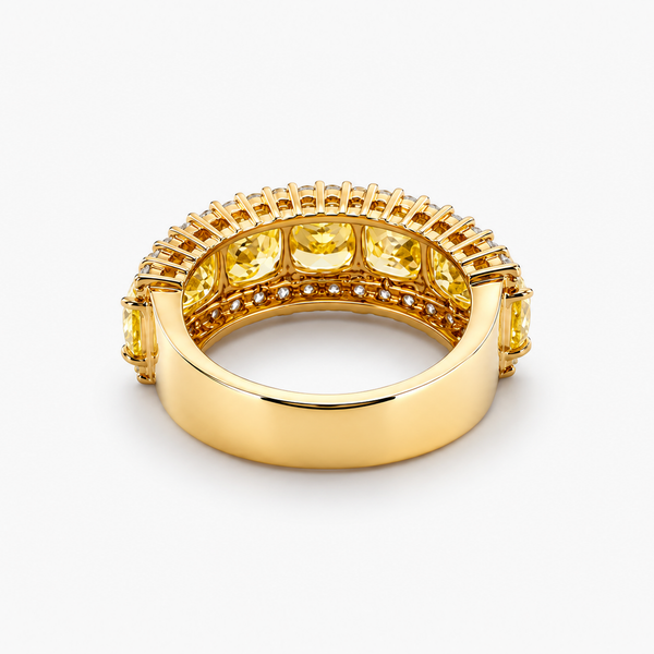 Fancy Yellow Cushion Diamond Band in 18K Yellow Gold