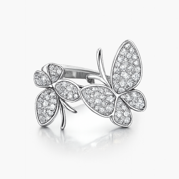 Double Butterfly Diamond Ring in 14K White Gold
