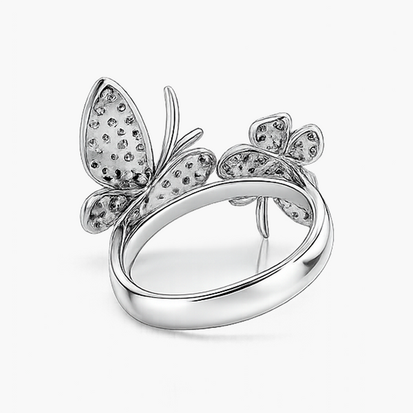 Double Butterfly Diamond Ring in 14K White Gold