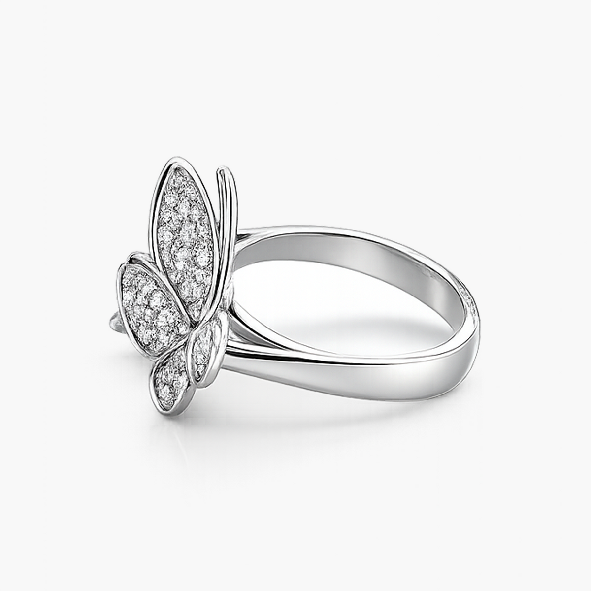 Double Butterfly Diamond Ring in 14K White Gold