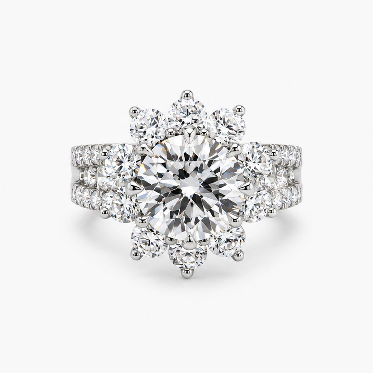 Lab-Grown Diamond Floral Halo Engagement Ring | 3.08 ct Round Brilliant D/VVS2 IGI | 5.53 CTW | Platinum | Size 6