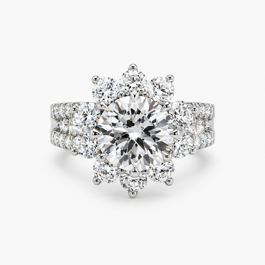 Lab-Grown Diamond Floral Halo Engagement Ring | 3.08 ct Round Brilliant D/VVS2 IGI | 5.53 CTW | Platinum | Size 6