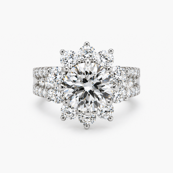 Lab-Grown Diamond Floral Halo Engagement Ring | 3.08 ct Round Brilliant D/VVS2 IGI | 5.53 CTW | Platinum | Size 6