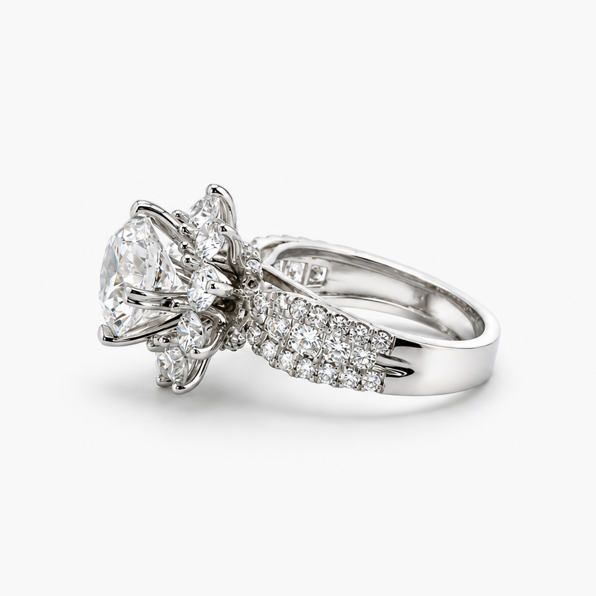 Lab-Grown Diamond Floral Halo Engagement Ring | 3.08 ct Round Brilliant D/VVS2 IGI | 5.53 CTW | Platinum | Size 6