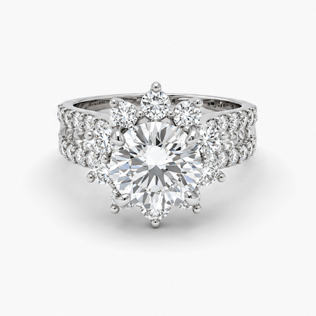3.09 Carat Lab Grown Diamond Floral Halo Engagement Ring in Platinum