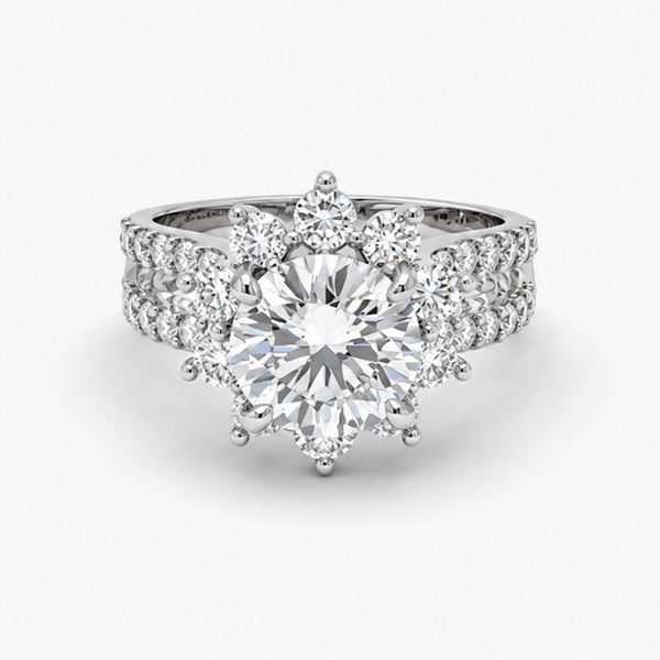 3.09 Carat Lab Grown Diamond Floral Halo Engagement Ring in Platinum