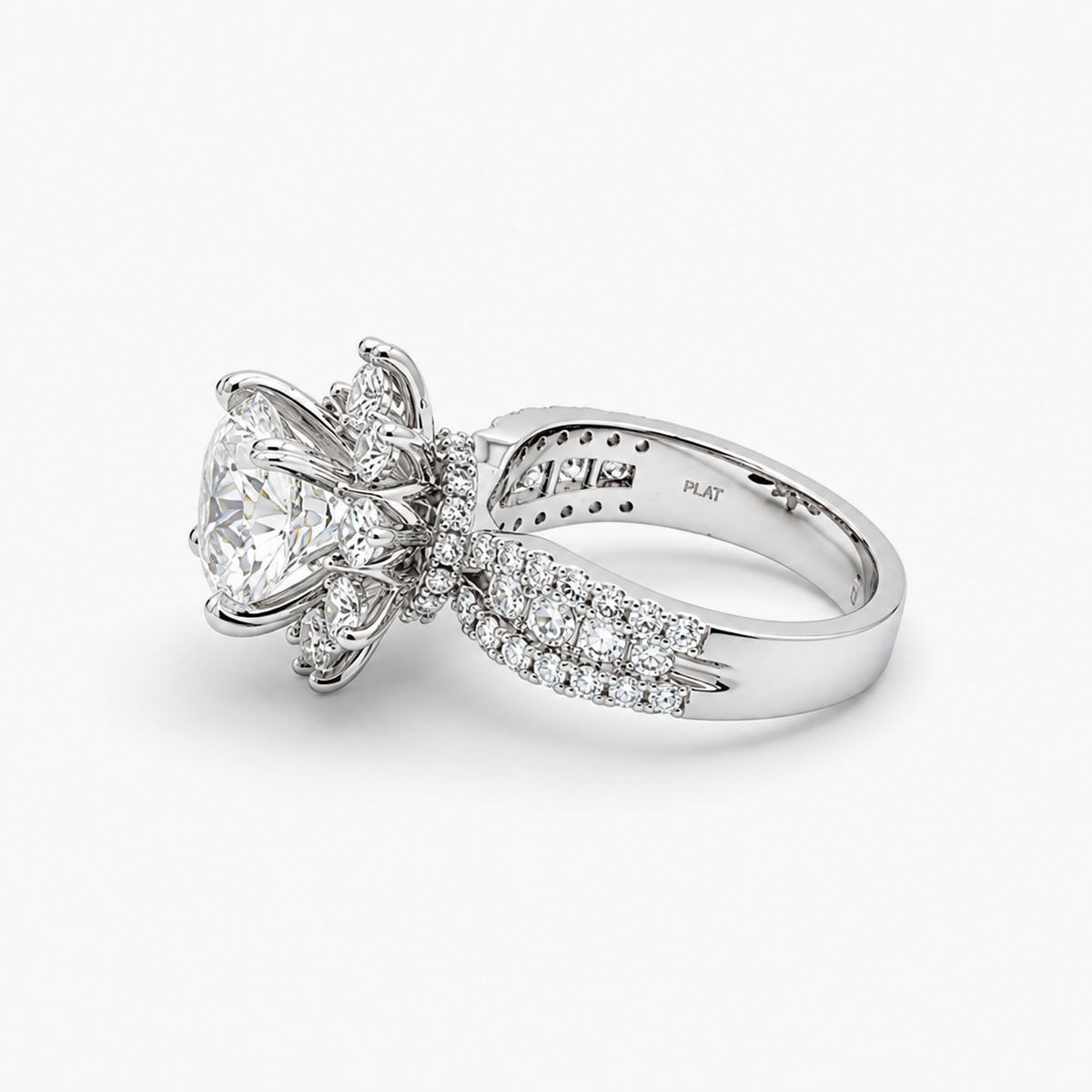 3.09 Carat Lab Grown Diamond Floral Halo Engagement Ring in Platinum