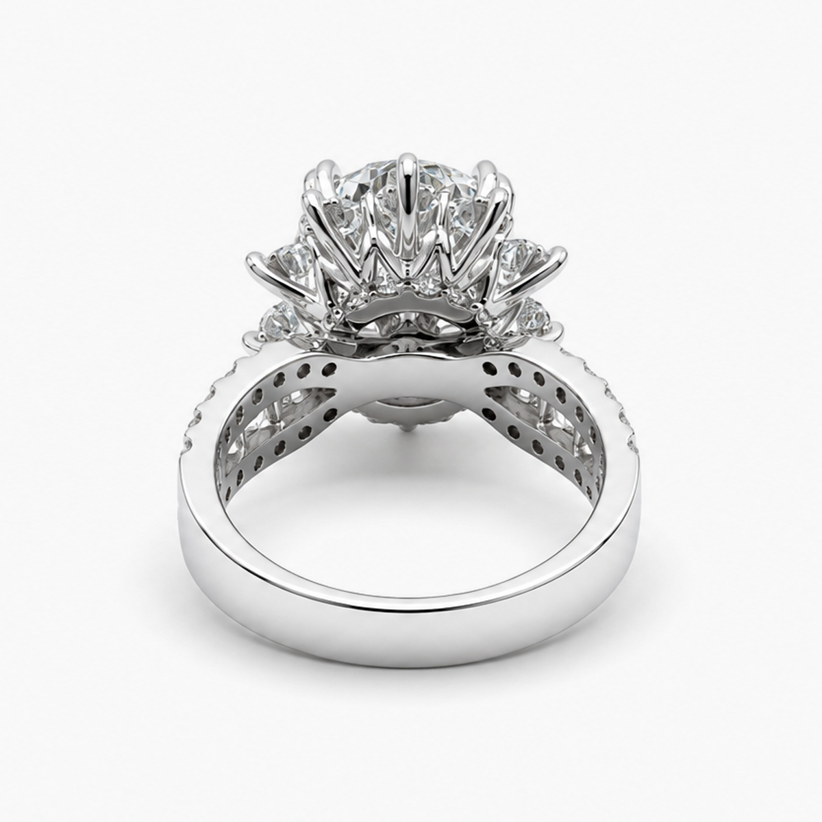 3.09 Carat Lab Grown Diamond Floral Halo Engagement Ring in Platinum