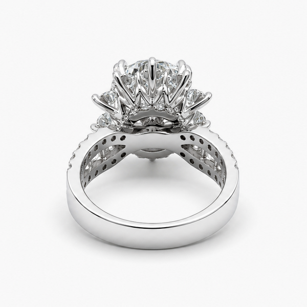 3.09 Carat Lab Grown Diamond Floral Halo Engagement Ring in Platinum