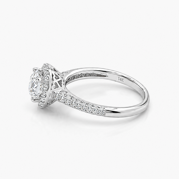 Round Lab-Grown Diamond Halo Engagement Ring in 14K White Gold