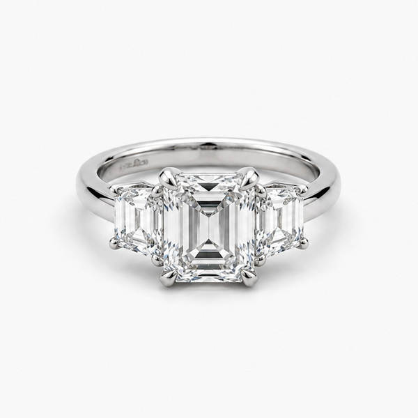 Three-Stone Lab-Grown Diamond Asscher-Cut Engagement Ring in Platinum | 4.00 CT Center | IGI Certified