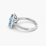 Nhẫn Halo Kim Cương Xanh Vivid Hình Vuông Công Chúa Trồng Trong Phòng Thí Nghiệm Vàng Trắng 18K