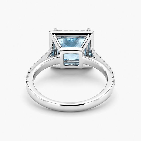 Lab-Grown Fancy Vivid Blue Princess-Cut Diamond Halo Ring in 18K White Gold