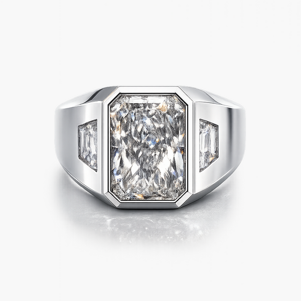 Nhẫn Nam Bạch Kim Với Kim Cương Nuôi Cấy 8,01CT và Kim Cương Nuôi Cấy Phụ 1,07CTW