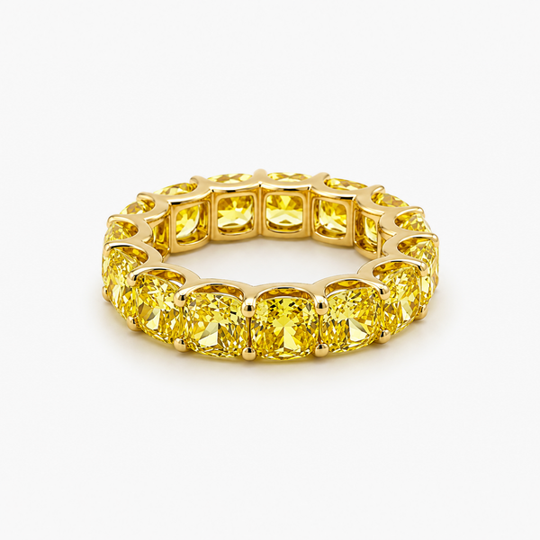 Fancy Yellow Cushion Cut Lab Grown Diamond Eternity Band in 18K Yellow Gold