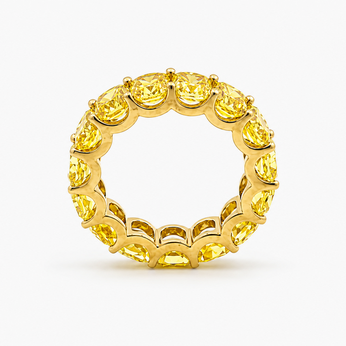 Fancy Yellow Cushion Cut Lab Grown Diamond Eternity Band in 18K Yellow Gold