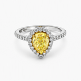 Nhẫn Đính Hôn Halo Kim Cương Fancy Yellow Hình Giọt Lệ 2.24 CTW Vàng Trắng và Vàng 14K