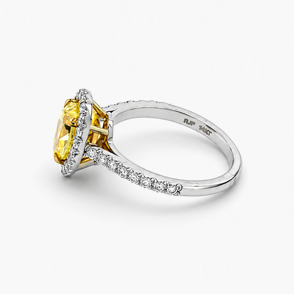 Fancy Yellow Pear Diamond Halo Engagement Ring 2.24 CTW Platinum and 14K Yellow Gold